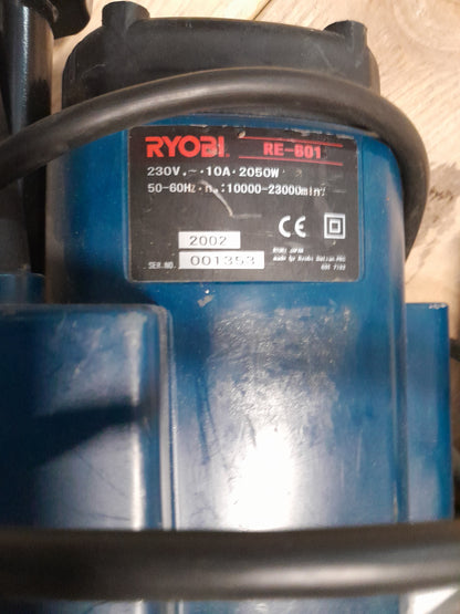 Close-up of the Ryobi Industrial Router's controls and collet size for precision work.