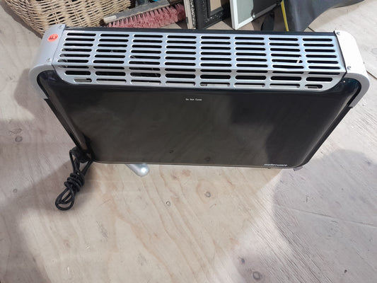 Mellerware convection heater with adjustable thermostat and three heat settings for efficient heating.