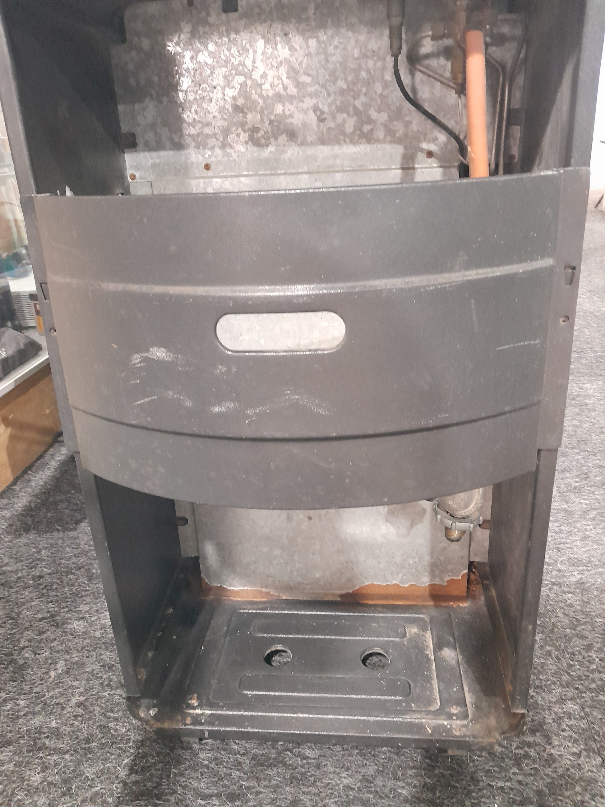 Interior view of ALVA 3 Panel Gas Heater displaying the infrared radiant heating element.