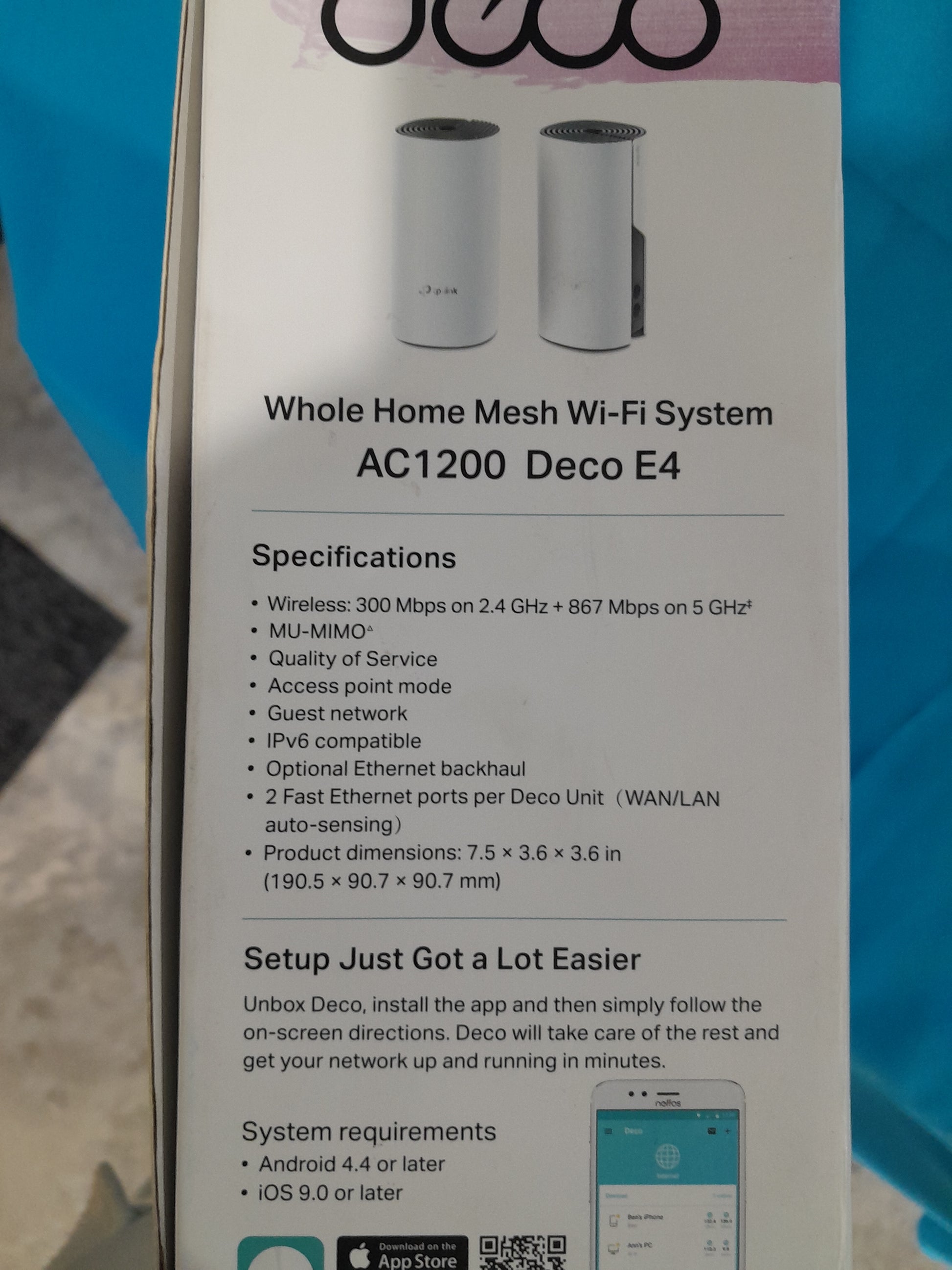 Fast and stable TP-Link Deco E4 Wi-Fi system, seamless coverage up to 2,800 sq ft, ideal for smooth connectivity.