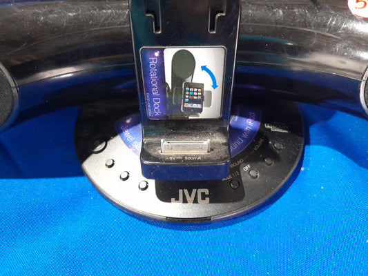  JVC XS-SR3 2.0 speaker system for iPods, offering 5W power output for crisp sound.