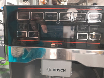 Close-up of Bosch VeroAroma 500 control panel showcasing coffee options and settings.