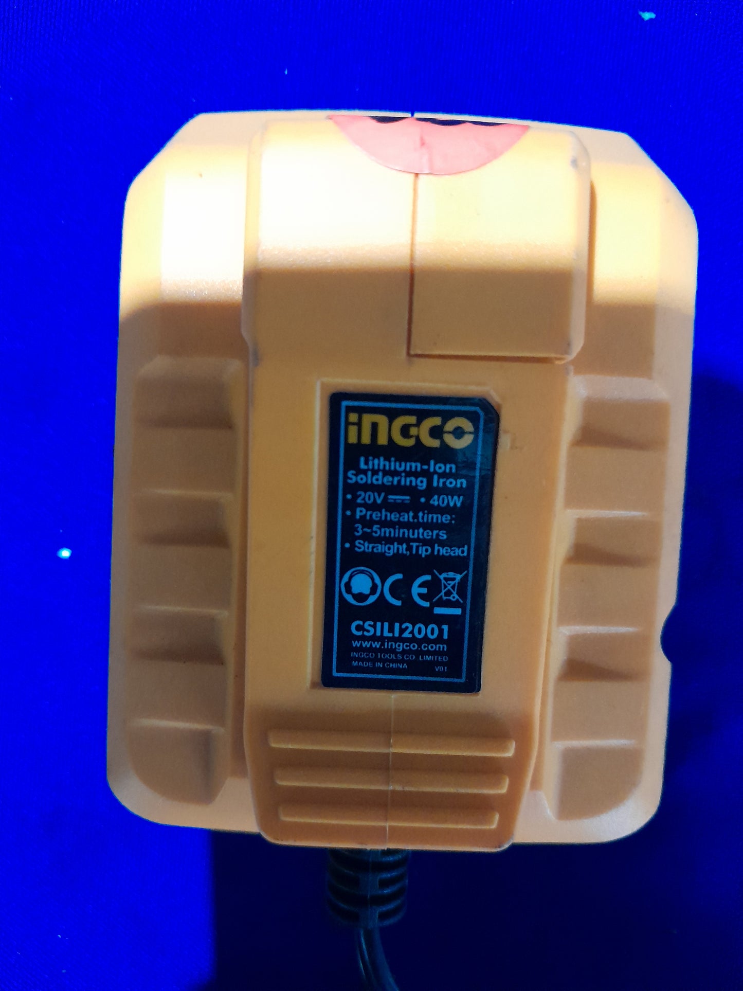 40W Ingco soldering iron, ideal for DIY projects, with a convenient battery-operated design.